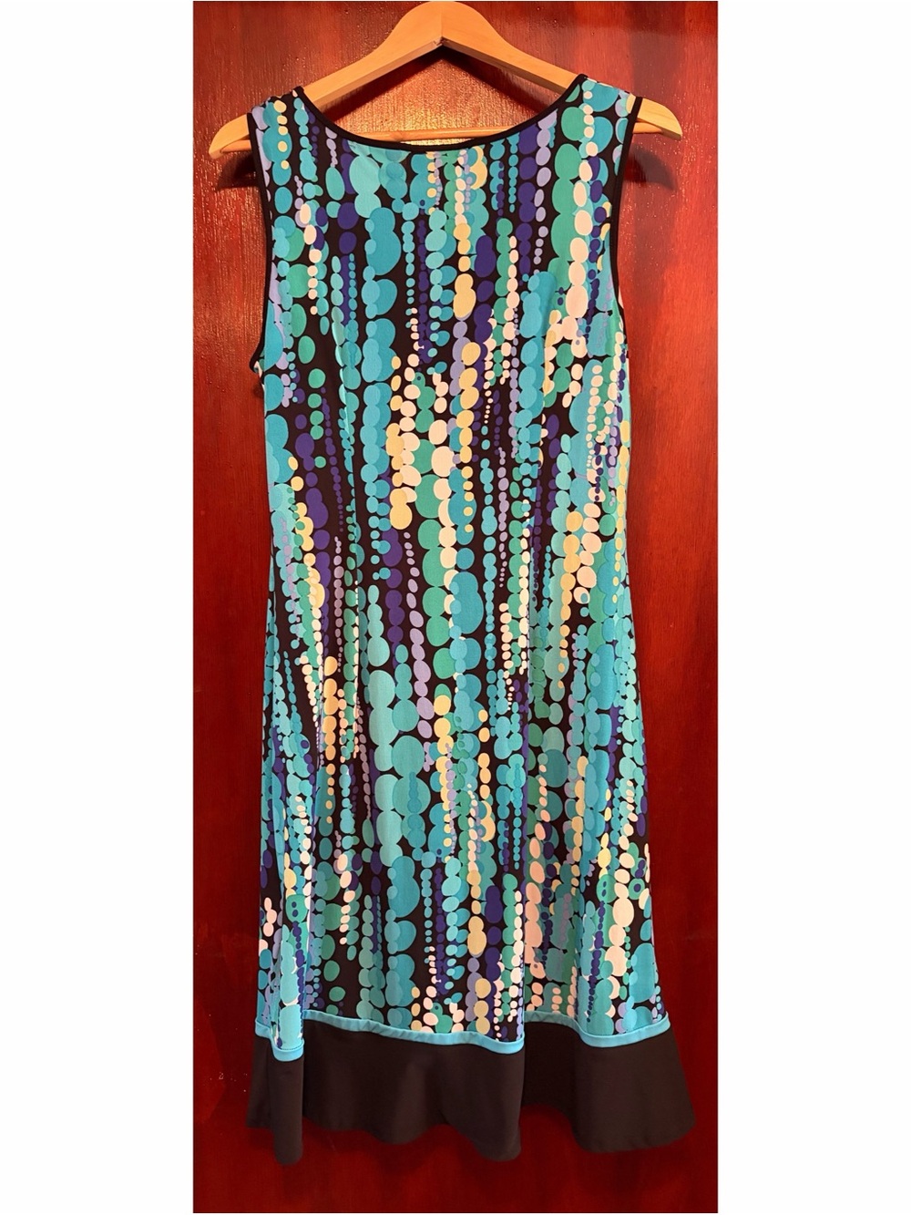 Studio I Black Dress with Teal, Aqua & Purple Dot Pattern and Black Bolero - Picture 3 of 5